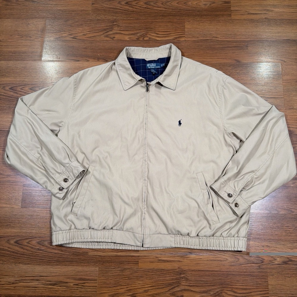 Vintage Polo Ralph Lauren Harrington Bomber Jacket Men's 3XB Beige Plaid Lined